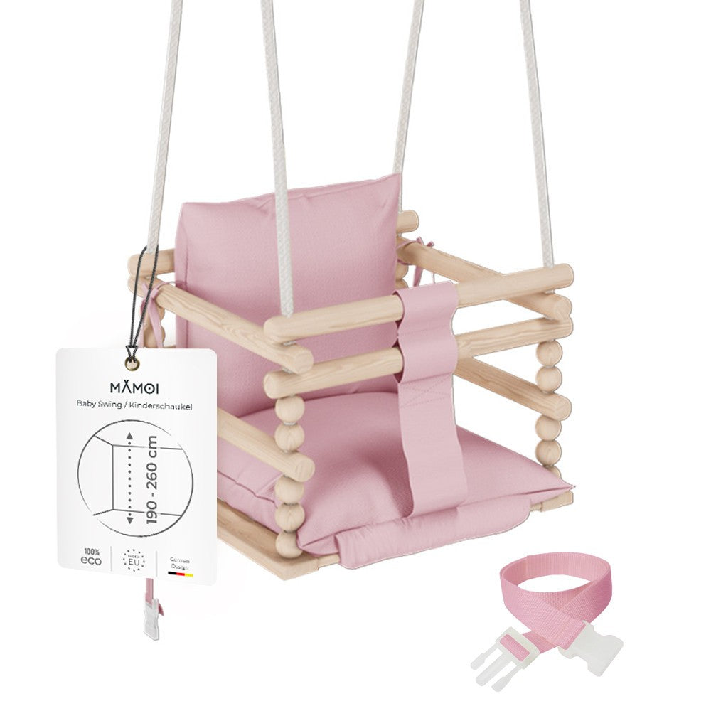 Chaise suspendue bébé en bois avec harnais de sécurité & crochet