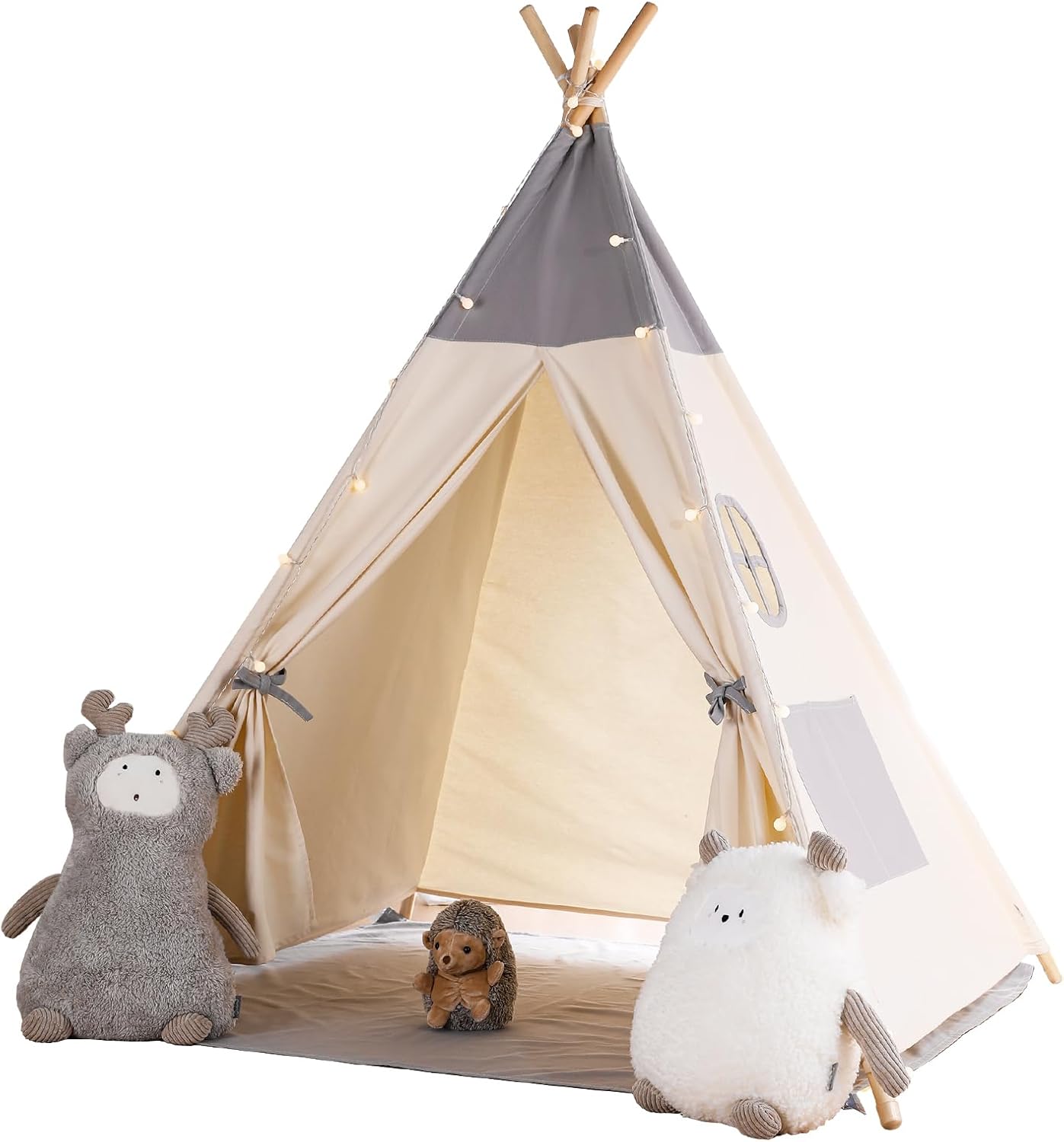 Tipi enfant avec tapis, fixateur et guirlande 120Lx120lx150H