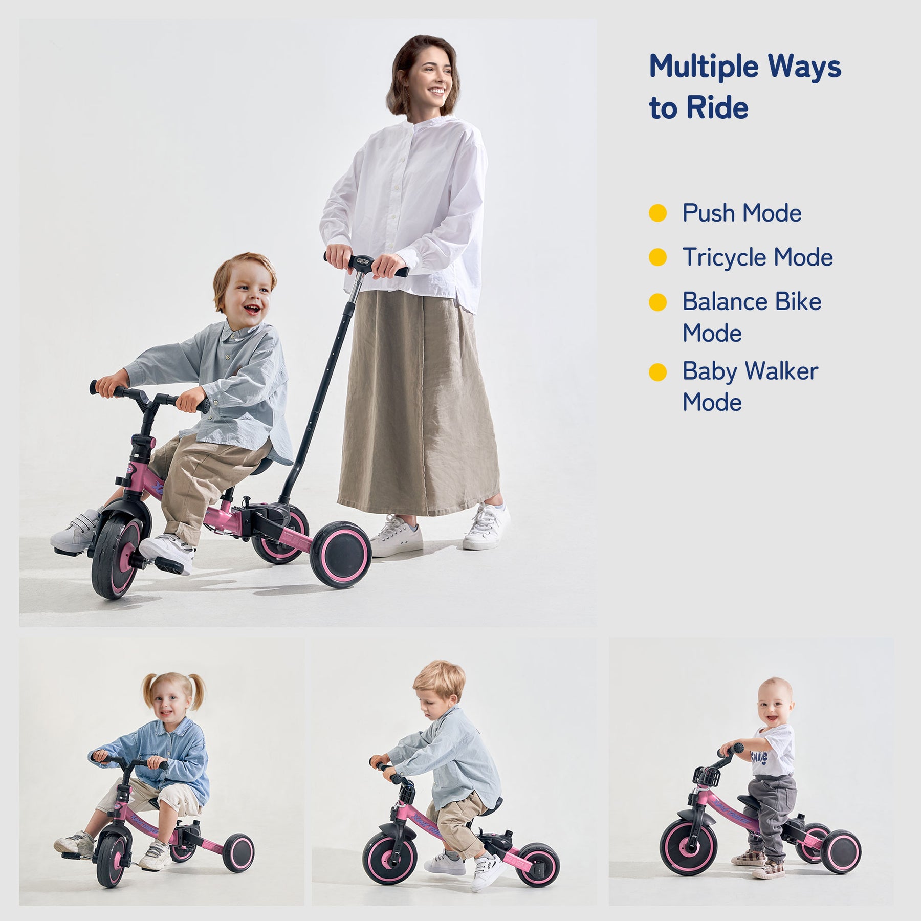 7-in-1 folding children's tricycle from 1 to 4 years old