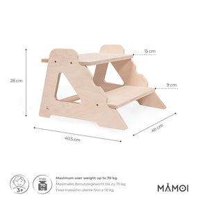Tabouret escabeau MAMOI®2 marches – Bois naturel, universel et sécurisé