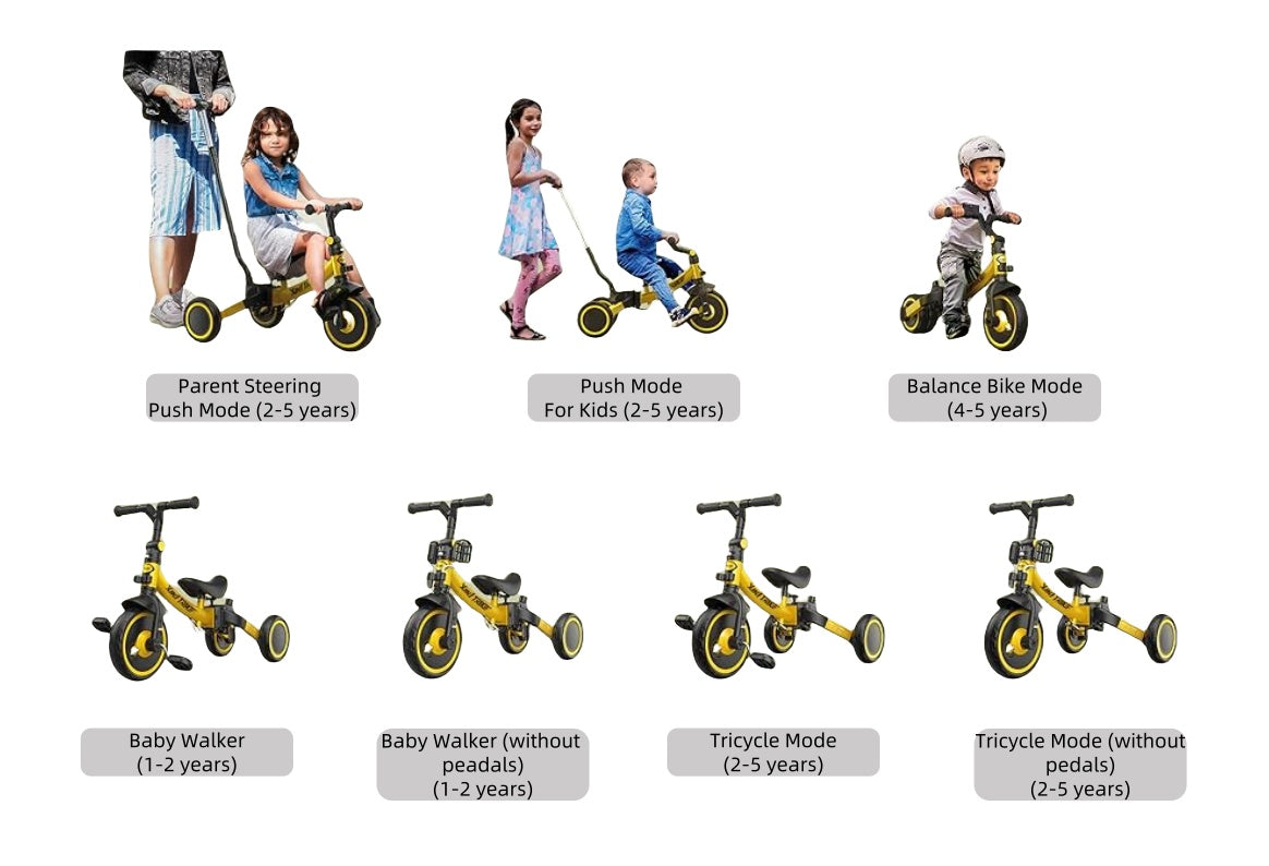 7-in-1 folding children's tricycle from 1 to 4 years old