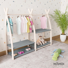 Portant à vêtements enfant MAMOI – bois naturel 106 × 32 × 95 cm