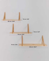 Schweberegal aus Holz, Lederriemen